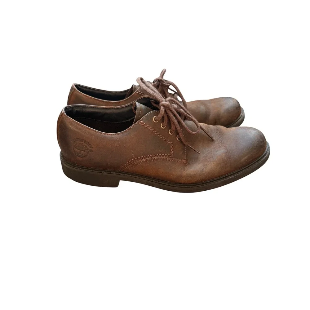 Timberland 56583 Oxford Shoes Mens 7.5 Brown Leather Waterproof Casual Derby